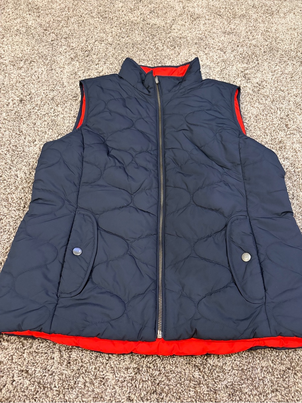 Talbots Navy Quilted Vest with Red lining